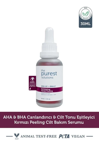 The Purest Solutions Aha & Bha Canlandırıcı & Cilt Tonu Eşitleyici Kırmızı Peeling Cilt Serumu 30 Ml (aha 10% + Bha 2%) ürün görseli 1