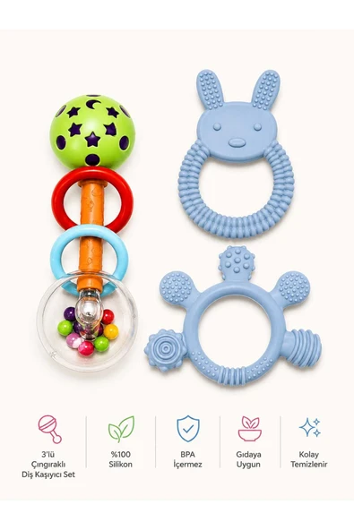 ERMA HOME 3lü Çıngıraklı Diş Kaşıyıcı Set ürün görseli 1