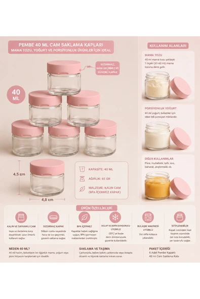 CKM silikon 3’lü Mini Cam Kavanoz – 41 ml – Silikon Kapaklı – Mama, Baharat, Reçel ve Sos Saklama Kabı Pembe ürün görseli 1