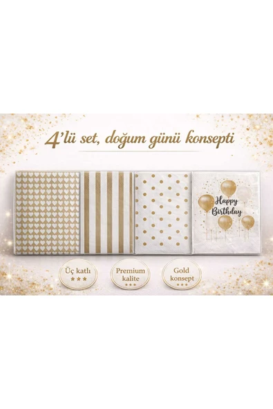 CKM silikon Lüks Gold Doğum Günü Peçetesi 4’lü Set – Premium Kalite ürün görseli 1