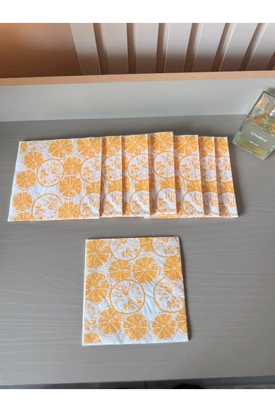 SUNA K . Desenli Sunumlu 3 Katlı 2 Paket 40 adet Sofra peçetesi-PORTAKAl desen ürün görseli 1