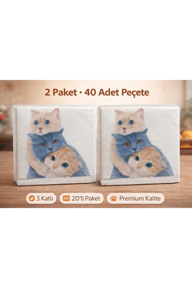 CKM silikon 2 Paket Kedi Baskılı Kağıt Peçete ürün görseli 1