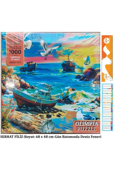 Kutulu Puzzle 1000'lik 68x48 cm Lighthouse at Sunset (Gün Batımında Deniz Fenerii)+Sezgistore ürün görseli 1