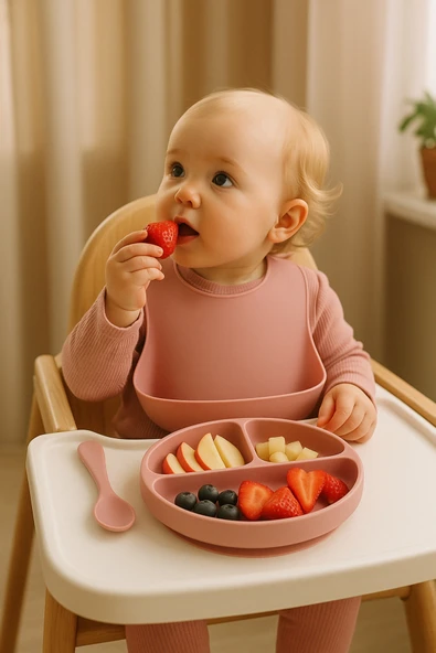 Baby Bebek silikon mama önlüğü tabağı ve kaşık seti ürün görseli 1