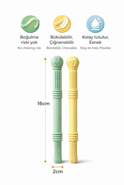 ermaslicon Bebek Diş kaşıyıcı Silikon (dişlik- çiğneme tüpü- pipet) 2 Adet ürün görseli 1