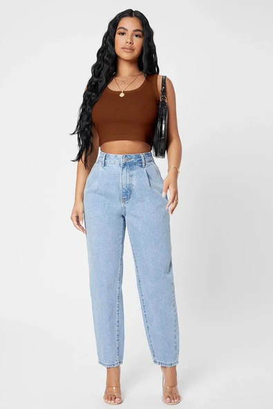 Kadın Kahverengi Kare Yaka Crop Top Bluz ürün görseli 1