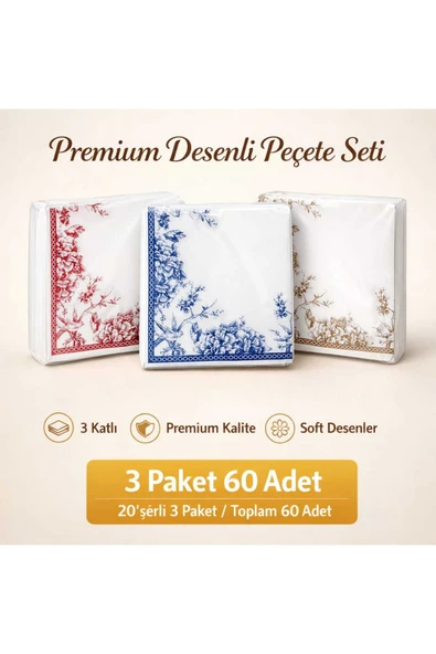 CKM silikon Blanc Premium Kuş Desenli Davet Sofrası Peçetesi ürün görseli 1