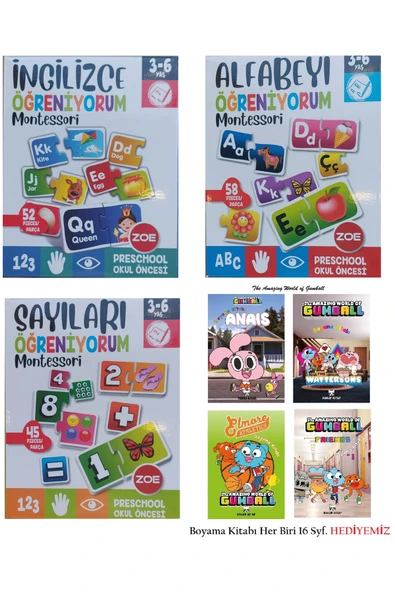 Zoe 3-6 Yaş Kutulu Puzzle İngilizce(52 Parça)+Alfabeyi(58 Parça)+Sayıları(45 Parça) Öğreniyorum Seti ürün görseli 1