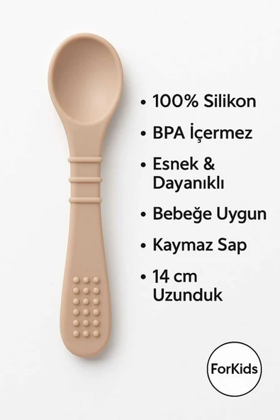 Baby Bebek Mama Kaşığı Silikon Diş Kaşıyıcı Özellikli Mama Kaşığı Bej ürün görseli 1