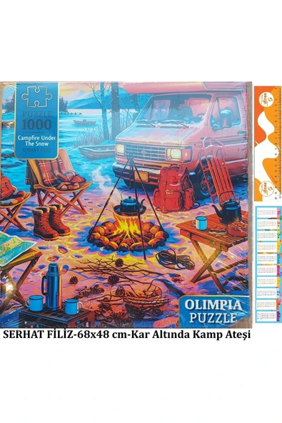 Kutulu Puzzle 1000'lik 68x48 cm Ebatlarında Campfire Under The Snow+Sezgistore ürün görseli 1
