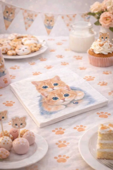 SUNA K 2 Paket Kedi Baskılı Kağıt Peçete - Resim 2