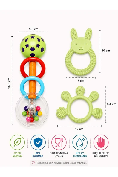 ERMA HOME 3lü Çıngıraklı Diş Kaşıyıcı Set - Resim 3