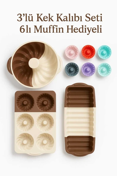 CKM silikon 3'Lü Kek Kalıbı Seti Muffin Kalıbı Hediyeli ürün görseli 1