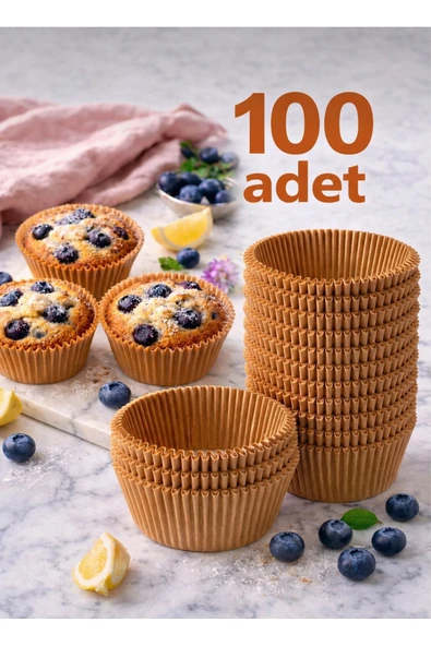 ermaslicon 100 Adet Kraft Kağıt Muffin Cupcake Kapsülü | Yağ Geçirmez Kek Kalıbı Fırın Kağıdı ürün görseli 1