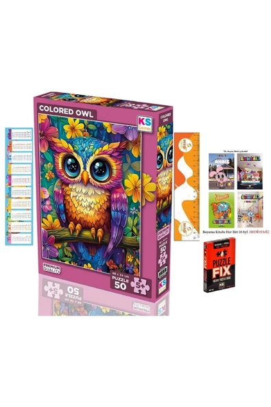 KS Colored Owl 50 Parça (48x34 cm) Puzzle ve 4 Adet Lisanslı The Gumball Boyama Kitabımız ürün görseli 1
