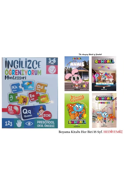 Zoe 3-6 Yaş Okul Öncesi İngilizce Öğreniyorum (52 Parçalık) Kutulu Puzzle ve 4 Adet Boyama Kitabı ürün görseli 1