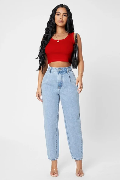 Kadın Kırmızı Kare Yaka Crop Top Bluz ürün görseli 1
