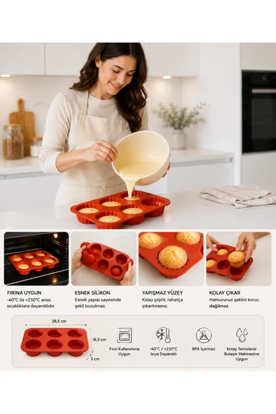 Home 6lı 3 modelli muffin tepsi kalıp silikon yanmaz yapışmaz kolay kullanım ürün görseli 1