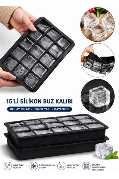 ermaslicon 15 Bölmeli Büyük Boy Silikon Buz Kalıbı Silikon Kare Buzluk Kokteyl Sunum Buz Kalıbı Et Suyu Saklama ürün görseli 1