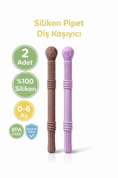ERMA HOME Silikon Pipet & Diş Kaşıyıcı Set – 2’li (Kahverengi & Mor) ürün görseli 1