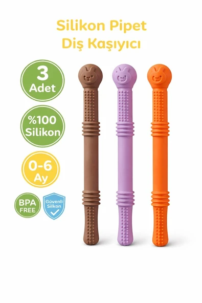 ERMA HOME Silikon Pipet & Diş Kaşıyıcı Set – 3’lü (Kahverengi, Lila & Turuncu) ürün görseli 1