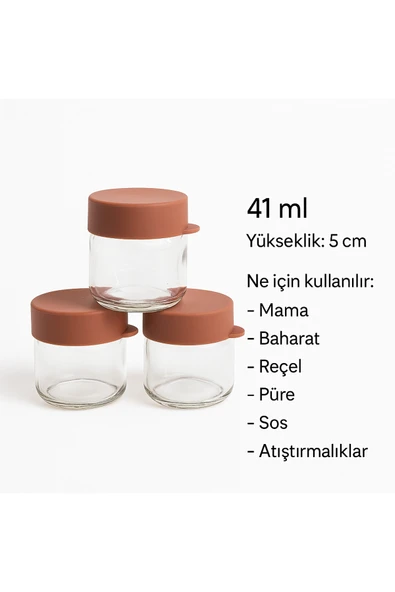 ermaslicon 3’lü Mini Cam Kavanoz – 41 ml – Silikon Kapaklı – Mama, Baharat, Reçel ve Sos Saklama Kabı ürün görseli 1