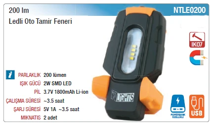 NTLE0200 200LM LEDLİ OTO TAMİR FENERİ ürün görseli 1