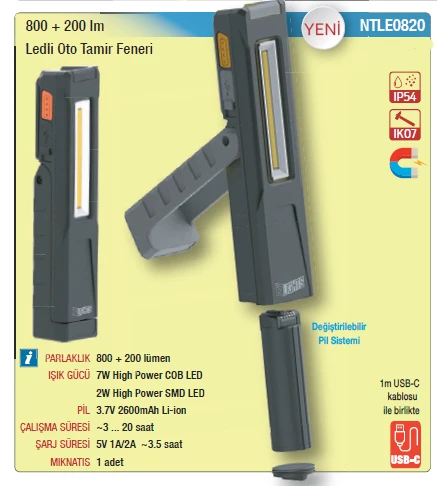 NTLE0820 800+200LM LEDLİ OTO TAMİR FENERİ ürün görseli 1