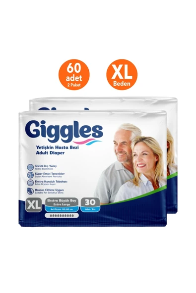 giggles Yetişkin Bel Bağlamalı Large (XL) Hasta Bezi - 60 Adet (2 Paket 30'lu) ürün görseli 1