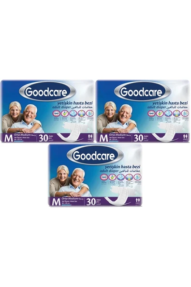Goodcare Yetişkin Bezi Bel Bantlı Tekstil Yüzey M Medium - Orta 90 Adet (3PK*30) ürün görseli 1