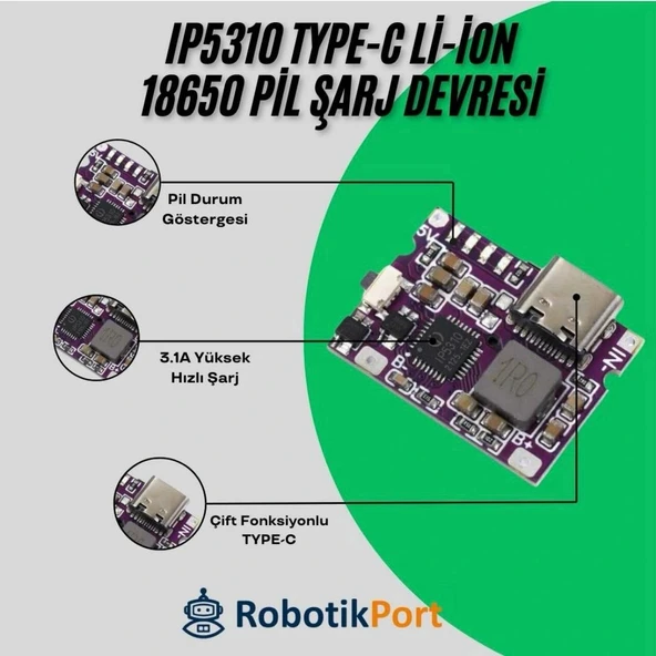 5V 3.1A Type-C 18650 LiPo Li-ion Pil Şarj Devresi - Resim 7