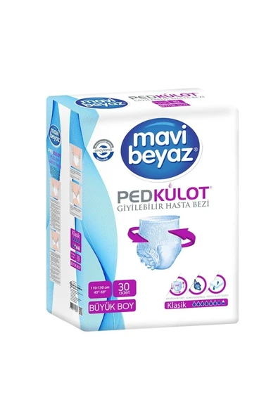 Mavi beyaz Ped Külot Yetişkin Hasta Bezi Büyük Boy-large 30 Lu ürün görseli 1