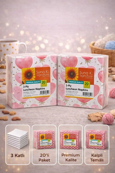CKM silikon Pembe Kalp Desenli 2 Adet 3 Katlı Premium Peçete ürün görseli 1
