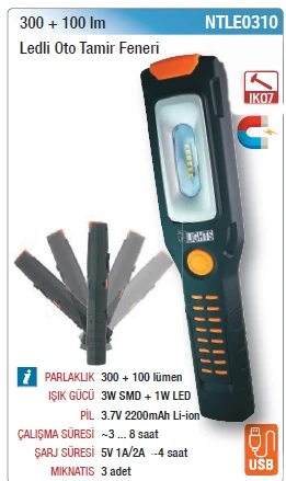 NTLE0310 300+100LM LEDLİ OTO TAMİR FENERİ ürün görseli 1