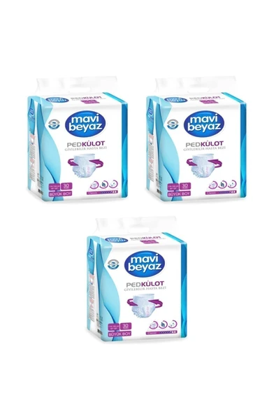 Mavi beyaz Ped Külot Yetişkin Hasta Bezi Büyük Boy-large 30 Lu 3 Paket 90 Kullanım ürün görseli 1