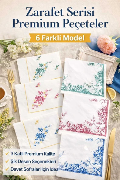 SUNA K Zarafet Serisi 3 Katlı Premium Desenli Davet Peçetesi – 6 Farklı Model” ürün görseli 1