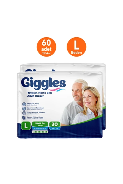 giggles Yetişkin Bel Bağlamalı Hasta Bezi Large (L) - 30'lu paket x 2 Paket (60 Adet) ürün görseli 1