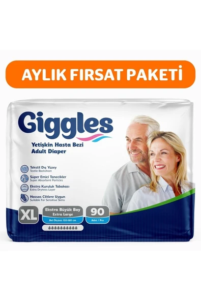 giggles Yetişkin Bel Bağlamalı Hasta Bezi Ekstra Large 30'lu 3 Paket 90 Adet ürün görseli 1