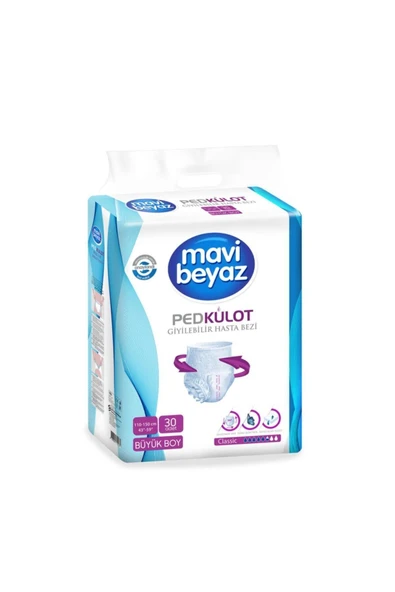 Mavi beyaz Ped Külot Yetişkin Hasta Bezi Büyük Boy-large 30 Lu 4 Paket 120 Kullanım ürün görseli 1