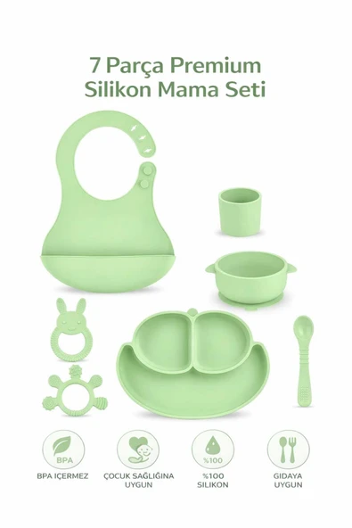 CKM silikon 7 Parça Premium Silikon Mama Seti – Açık Yeşil ürün görseli 1