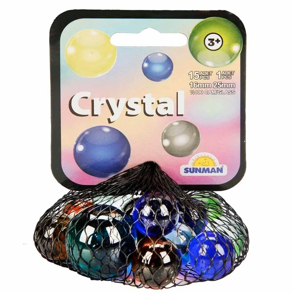 Kristal Renkli Misket Seti - Filede 15 Küçük 1 Büyük Cam Bilye ürün görseli 1