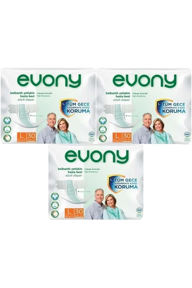 Evony Hasta Bezi Yetişkin Bel Bantlı Tekstil Yüzey L-büyük Boy 90 Adet (3pk*30) ürün görseli 1