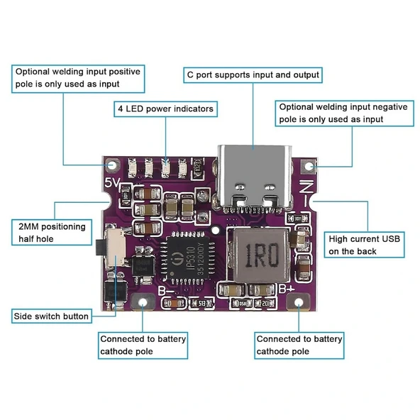 5V 3.1A Type-C 18650 LiPo Li-ion Pil Şarj Devresi - Resim 6