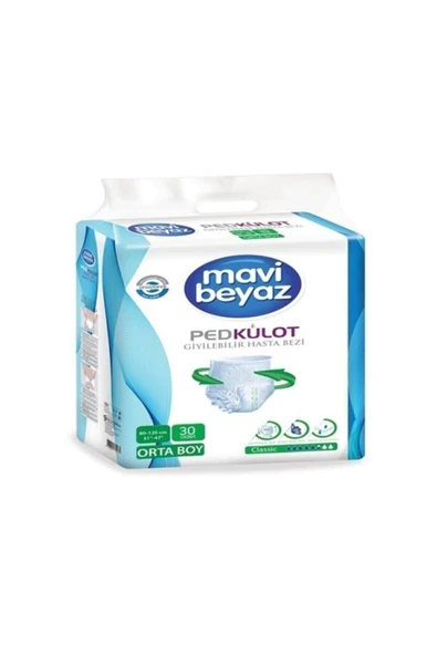 Mavi beyaz Ped Külot Yetişkin Bezi Orta Boy Medıum 1 Paket 30 Adet ürün görseli 1