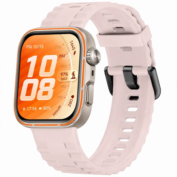 Huawei Watch Fit 5 Pro İle Uyumlu Tırtıklı Metal Tokalı Spor Silikon Kordon  Pudra ürün görseli 1