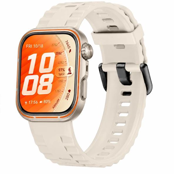 Huawei Watch Fit 5 Pro İle Uyumlu Tırtıklı Metal Tokalı Spor Silikon Kordon  Starlight ürün görseli 1