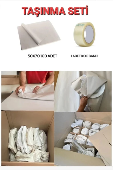 Tabak Bardak Eşya Paketleme Kağıdı 40x60 Cm 100 Adet + Koli Bandı (taşınma Ambalaj Kağıt Seti ) ürün görseli 1