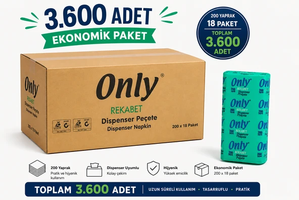Only Dispenser Peçete Masa Üstü Aparat Uyumlu 3.600 Adet (18 Paket) ürün görseli 1
