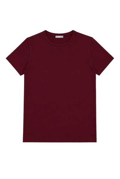 1003 Kadın Pamuklu Slim Fit Bisiklet Yaka Yumuşak Dokulu Basic T-Shirt Bordo ürün görseli 1