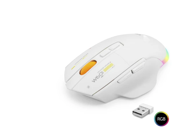 Dual Mode Kablosuz Mouse 12800 Dpi 7 Tuş Makro 1000Hz Rgb - Beyaz W601W ürün görseli 1